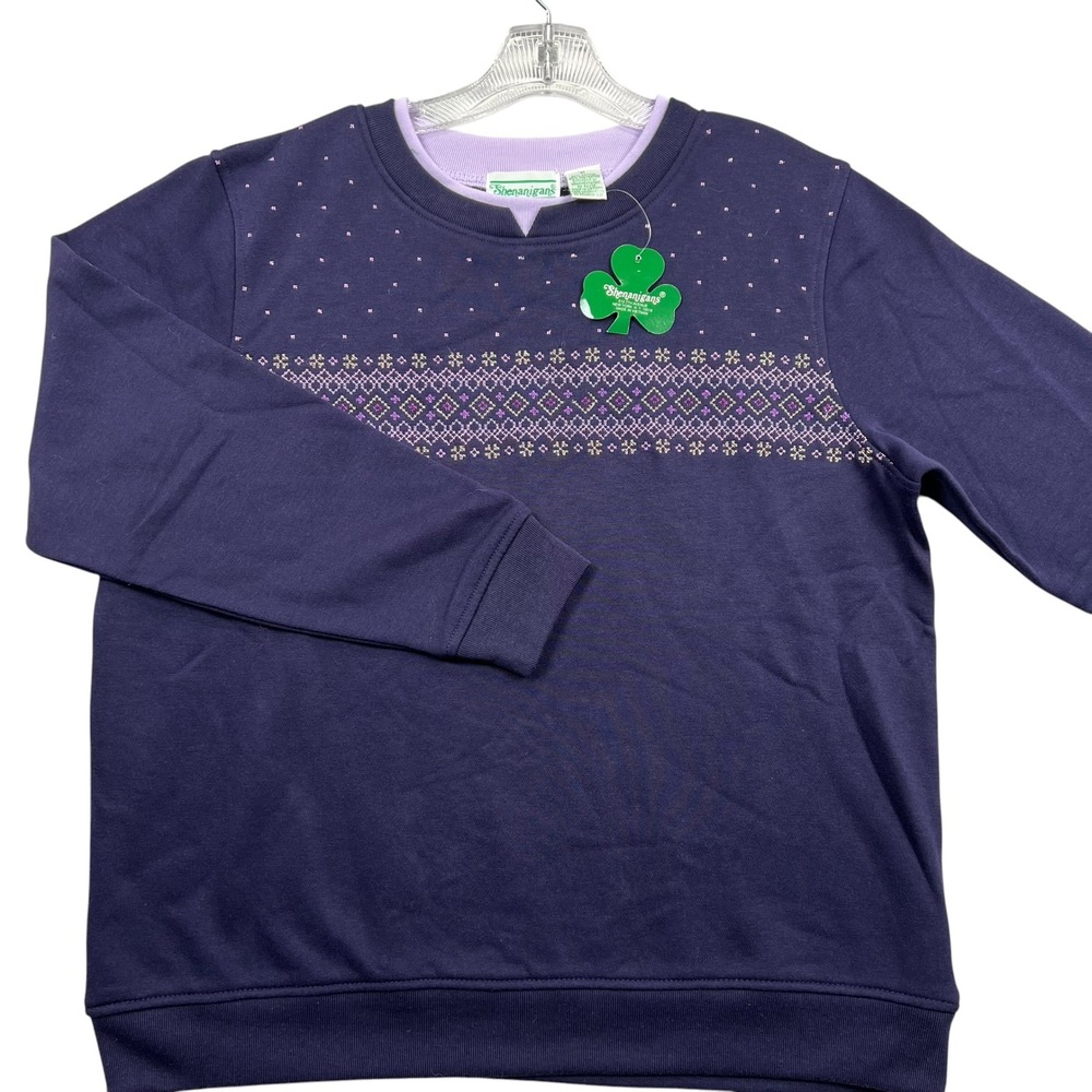 Vintage Shenanigans Sweatshirt Medium Purple Embroidered Layered Neck Vintage